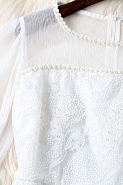 WOMEN'S GRACE ROUND NECK LACE LONG SLEEVE SLIM DRESS