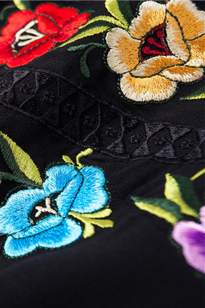 V Neck Embroidery Vintige Short T-shirt