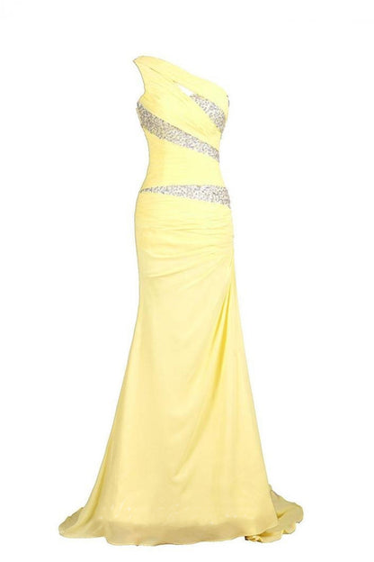 One Shoulder Beaded Slim Backless Floor Length Evening Gown Dress