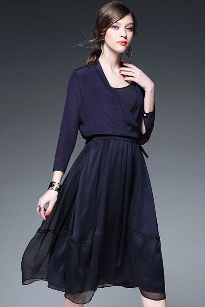 Irregular Neck Shirring Waist Swing Dress - NJOYDRESS - 4