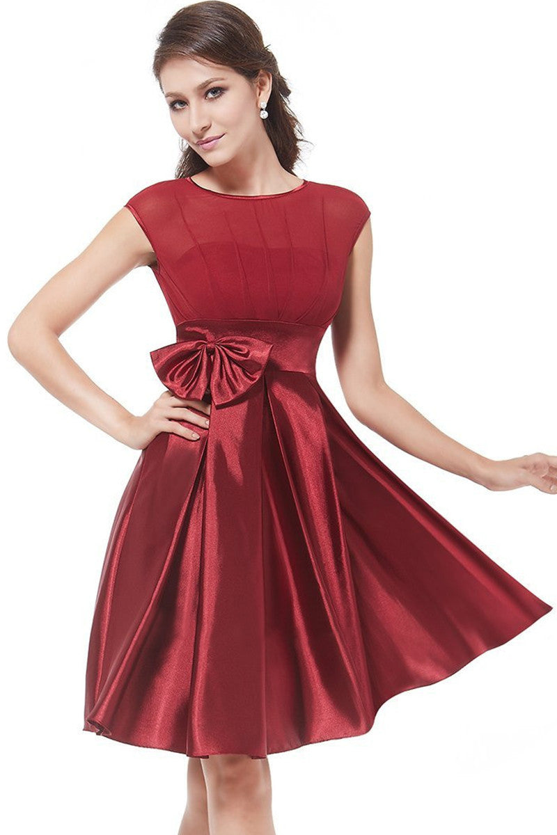 Round Collar Bowknot Applique Runched Short Gown