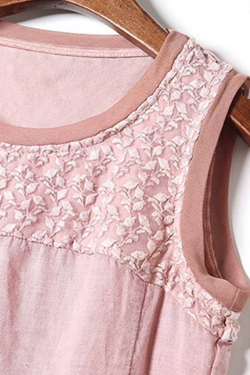 V Neck Vintage Patchwork Sleeveless Casual Dress