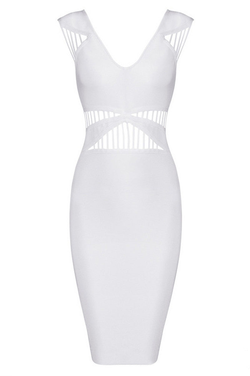 Deep-V Spaghetti Bodycon Midi Wrap  Dress