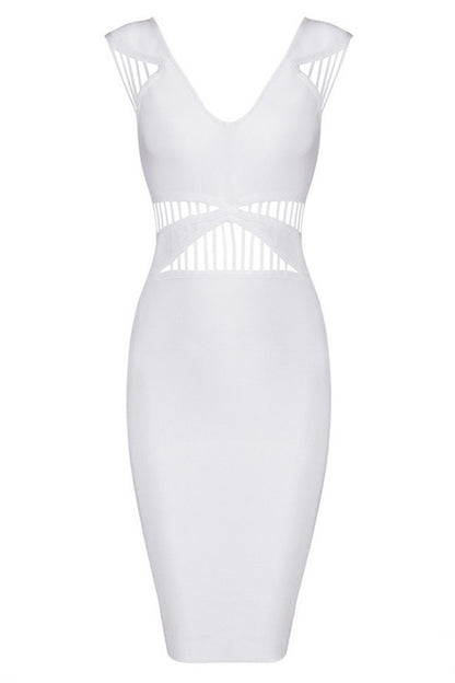 Deep-V Spaghetti Bodycon Midi Wrap  Dress