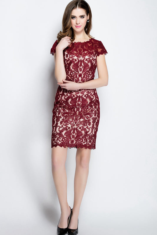 Top See Through Mesh Full Floral Embroidered Slim Bodycon Dress
