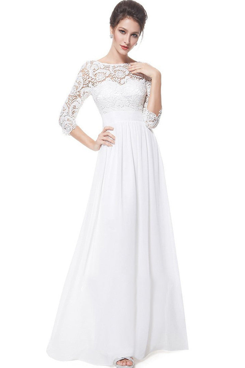 Elegant Floral Lace Round Neck Evening Fromal Gown Dress