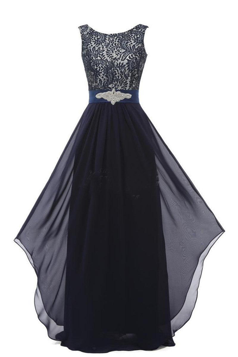 Round Collar Lace Applique Beaded Empire Waist Backless Flare Hem Tulle Gown Dress