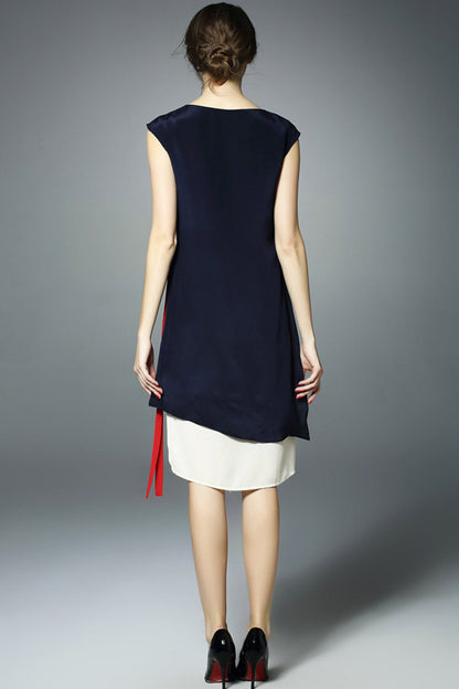 Round Collar Side Slit Irregular Dress