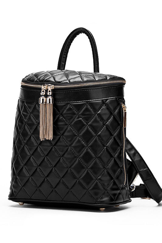 Chain Tassel Quilted Backpack Bucket Bag