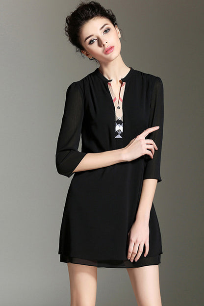 Henry Neck Two Layer Chiffon Dress