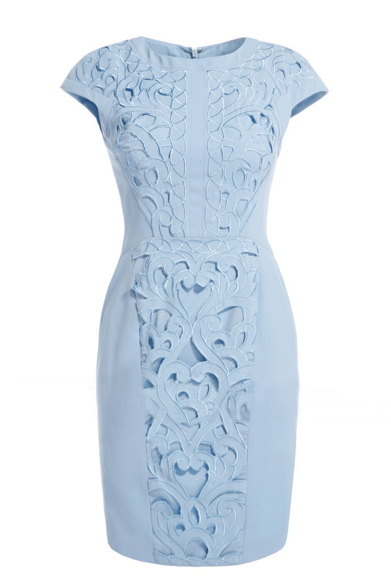 Round Collar Hollow Out Floral Embroidery Slim Dress