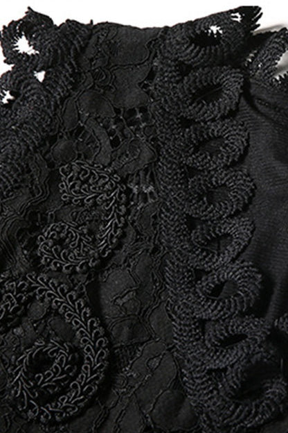 Faux Two Piece V-neck Lace Tops With Flared Mesh Skirt