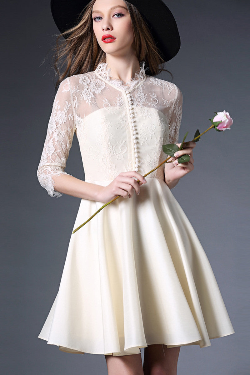 Women's Elegant Casual Dress Lace Embroidery Lace Neck Half Sleeve Cocktail Dress - NJOYDRESS - 4