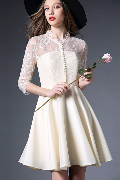 Women's Elegant Casual Dress Lace Embroidery Lace Neck Half Sleeve Cocktail Dress - NJOYDRESS - 4