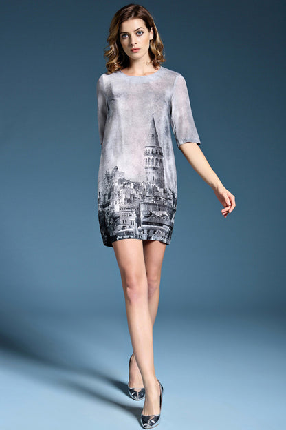 Castle Print Loose Mini Dress