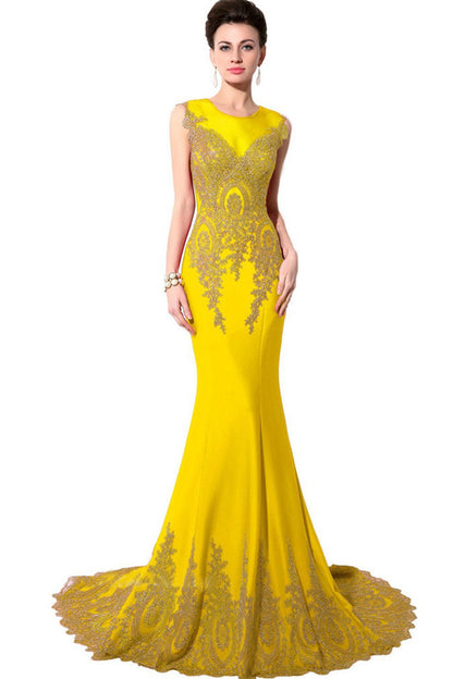 Sequin Beaded Rhinestone Illusion Mesh Mermaid Long Dress