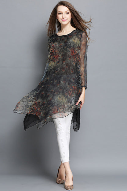 Peacock Feather Painting Irregular Plus-Size Dress