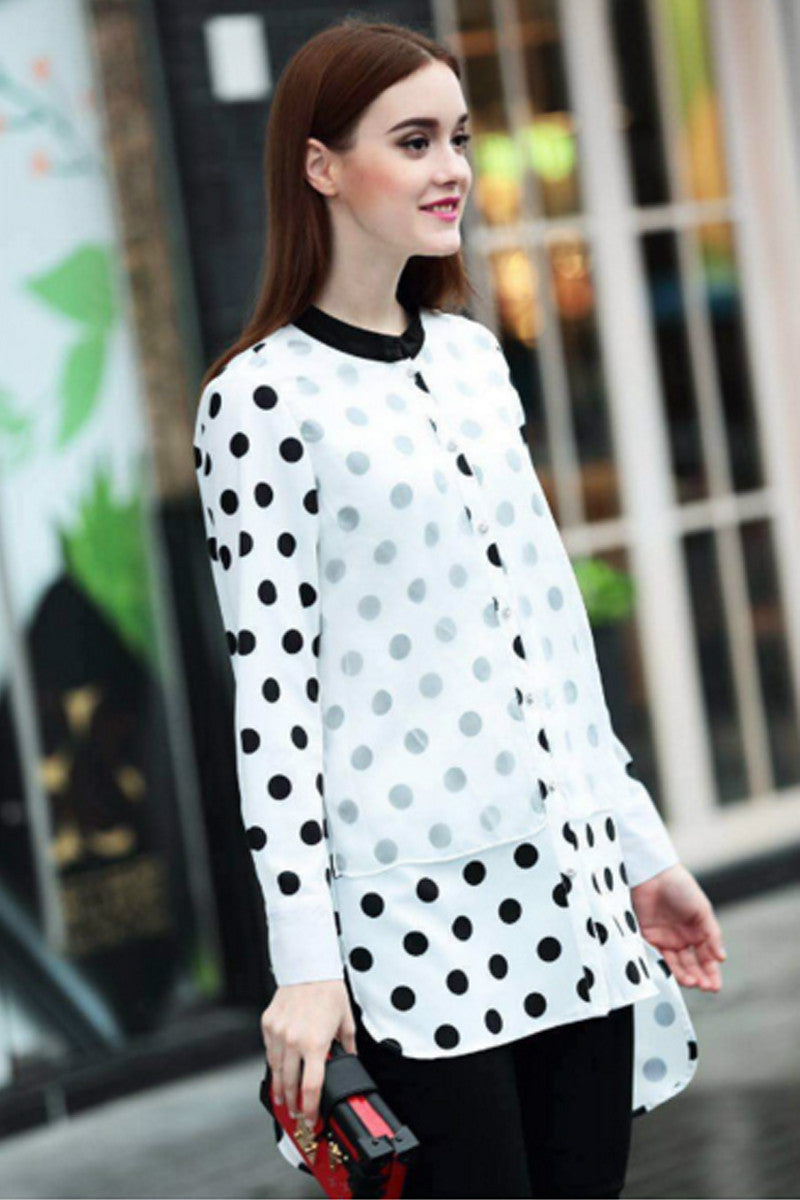 Big Dot Two Layer Button Down High-low Shirts With Side Slit - NJOYDRESS - 2