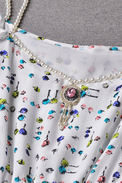 One Neck Floral Short Sleeve Sheer Casual Dress