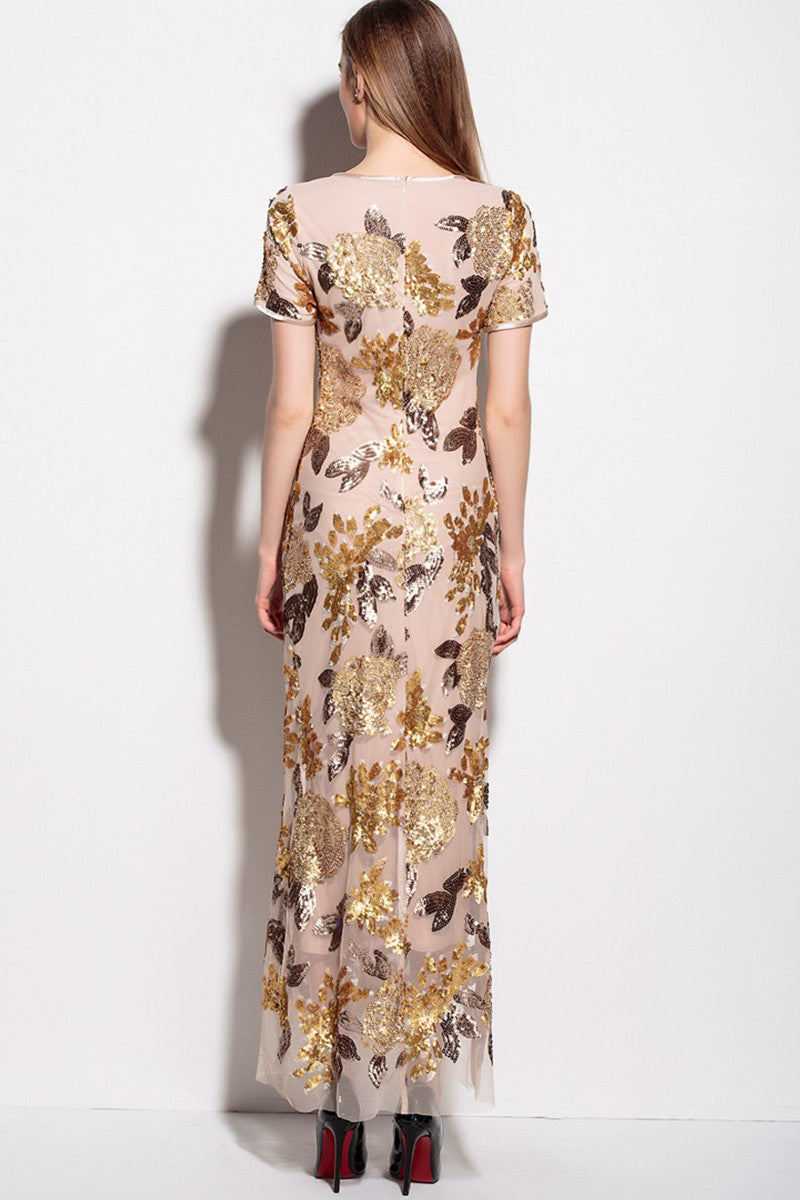 Sequin Illusion Long Fishtail Cocktail Dress
