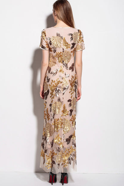 Sequin Illusion Long Fishtail Cocktail Dress
