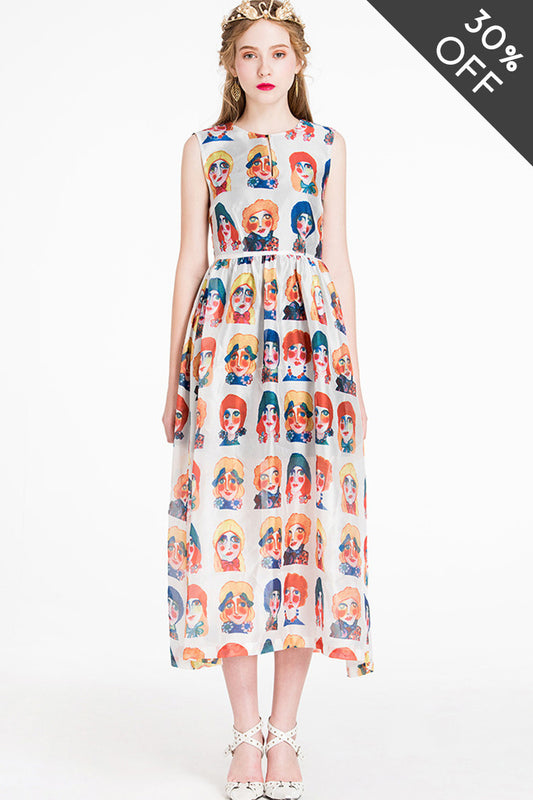 [30% OFF TILL 8 APR] Casual Emoji Cartoon Smiling Face Printed Midi Dress