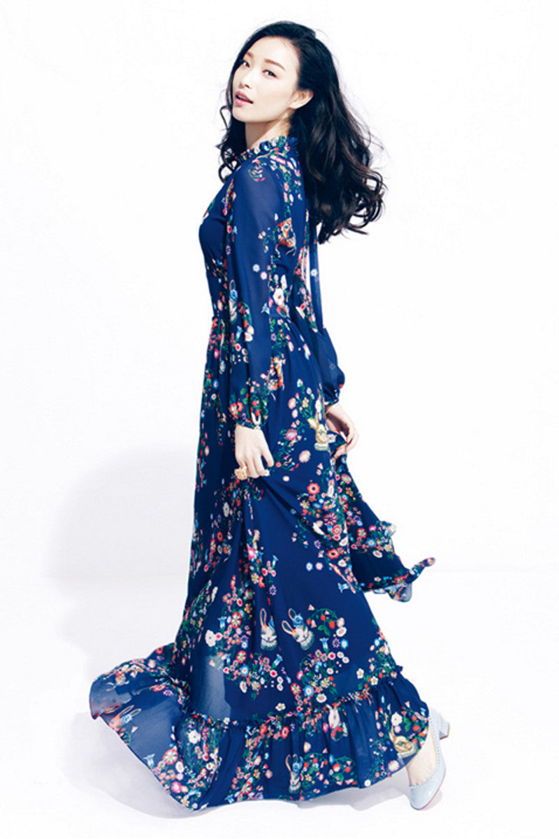 Big Bottom Printted Chiffon Ankle Long  Dress - NJOYDRESS - 2