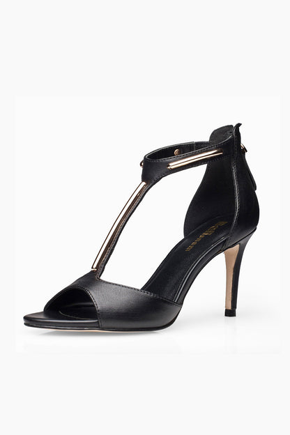 Peep Toe Metalic T-strap Heels Sandals