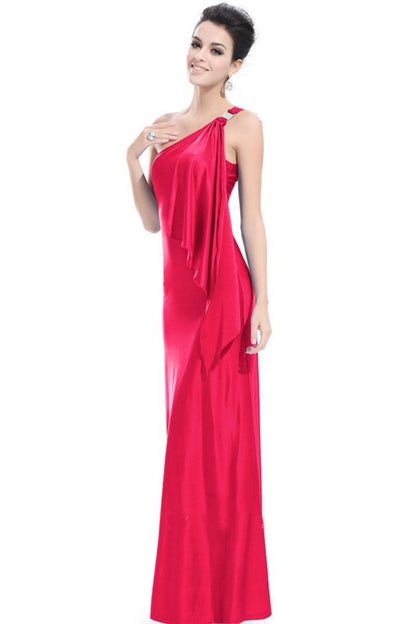 Rhinestone One Shoulder Irregular Hem Open Back Gown Dress
