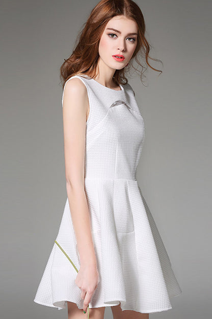 [30% OFF TILL 8 APR] Waffle Lace-Inset Fit-and-Flare Short Cocktail Dress