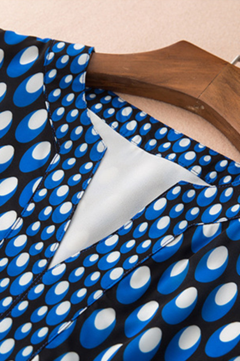 Droped  Pattern V-Neck High Waist Dress