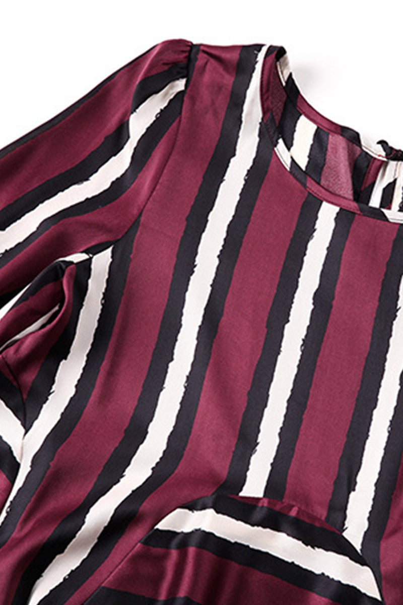 Multi Wide Stripe With Elastic Sleeve Dress