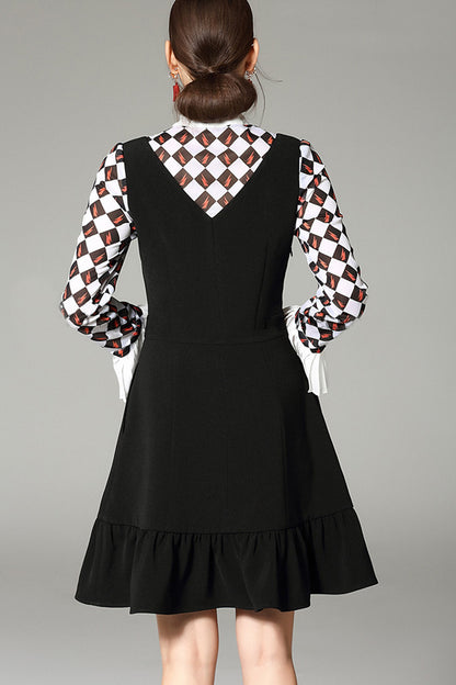 [30% OFF TILL 8 APR] Bow Collar Vintage Paild Long Sleeve Casual Dress