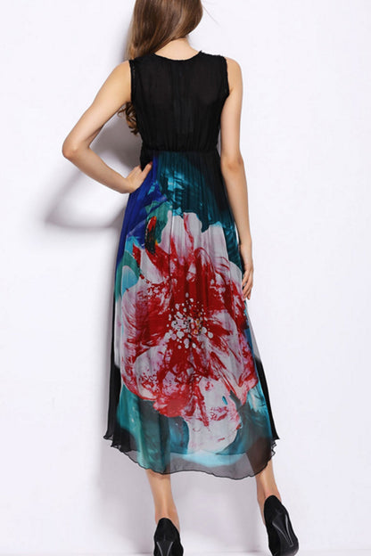 Raw Edge Knotted Floral Maxi Dress