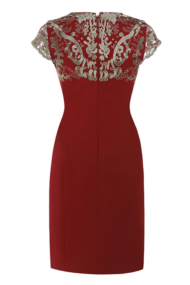 Round Collar Sheer Sleeve Embroidery Slim Dress