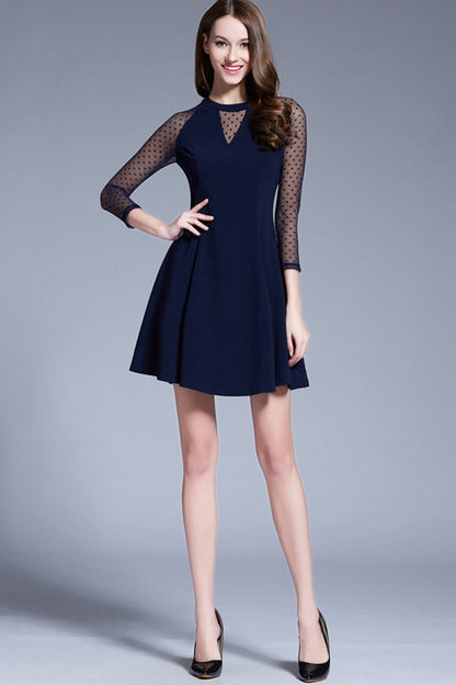 Dot Lace Paneled Round Neck Short Cocktail Dress