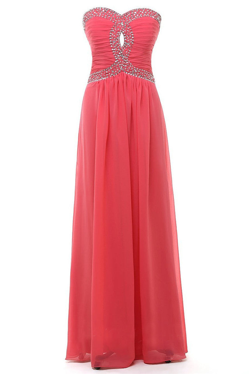 Sweetheart Strapless Rhinestone Beaded Bust Runched Gown Long Dress
