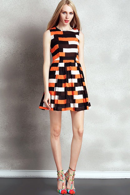 [30% OFF TILL 7 APR] Casual Color Block Sleeveless Mini Dress