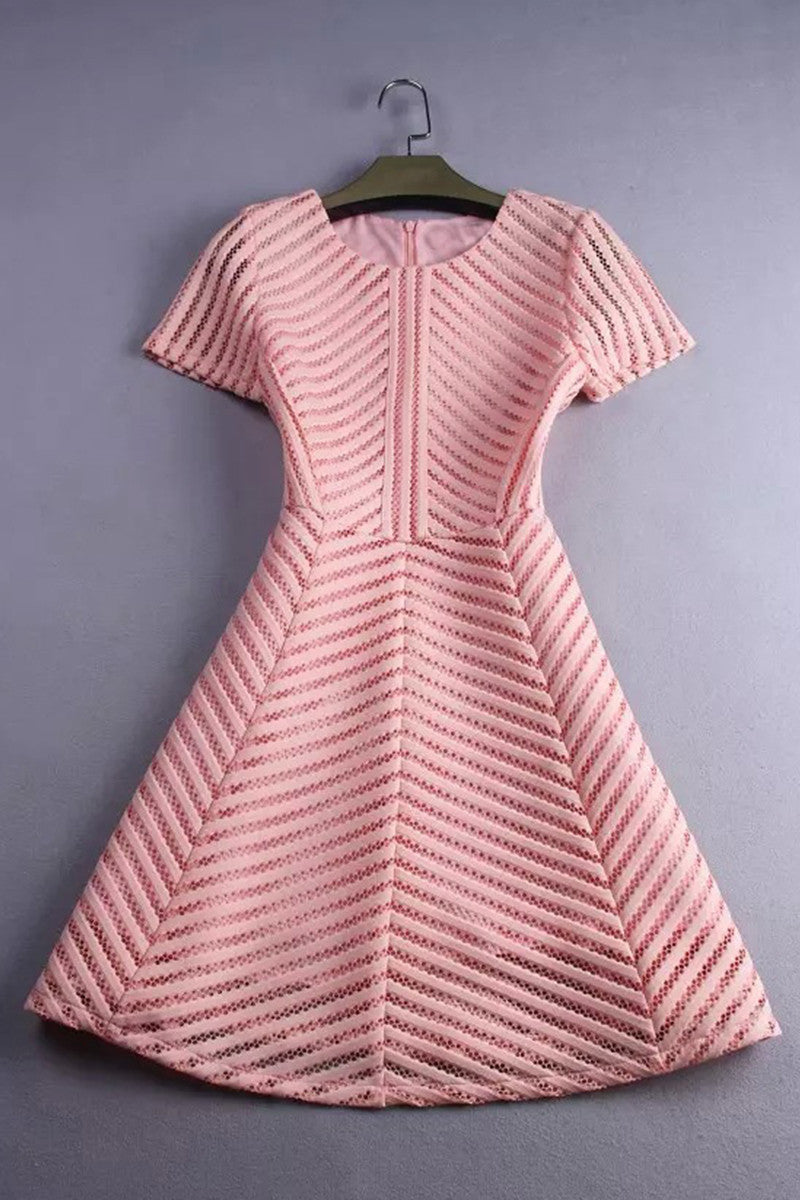 Stripe Mesh Short Flare Casual Dress