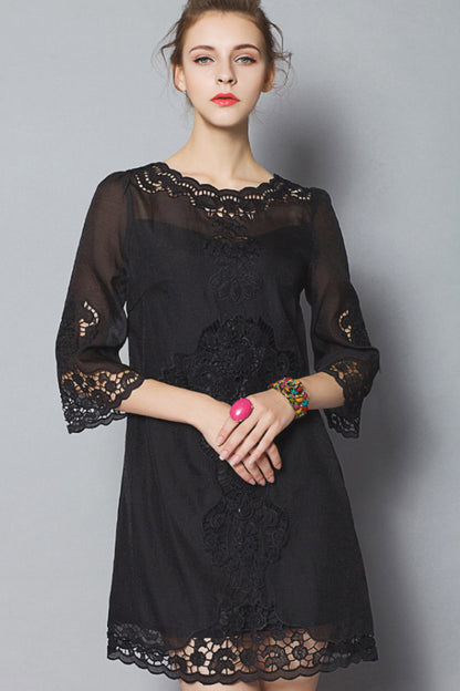 Scarlet 3/4-Sleeve Embroidered Shift Cocktail Dress
