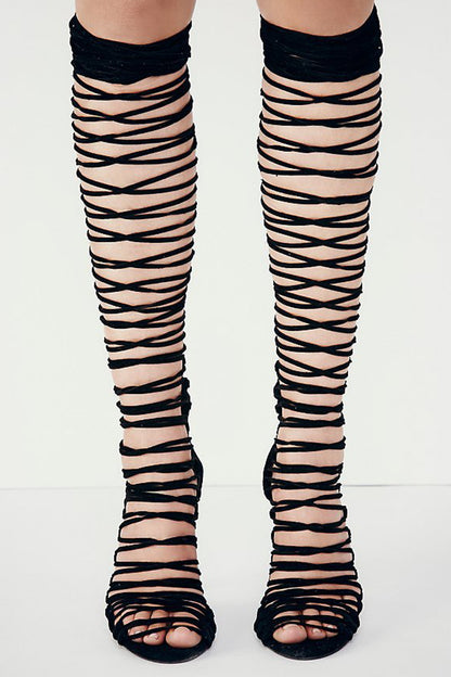 Gladiator Knee High Lace-up Sandal Booties