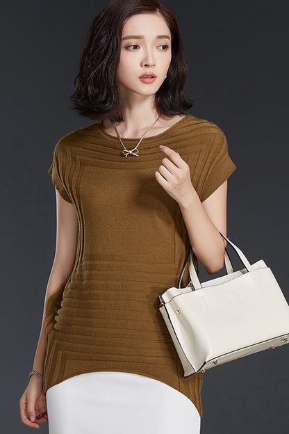 Cap Sleeve Round Neck Emboss Tunic