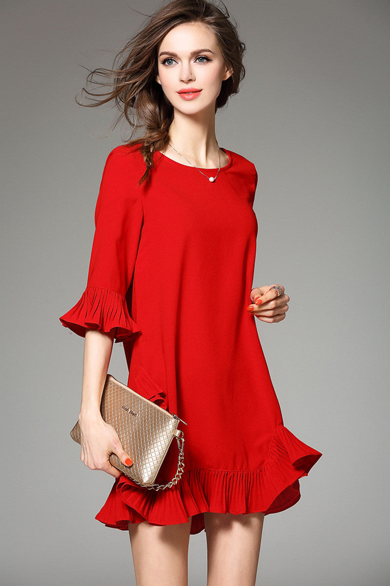 [50% OFF TILL 7 APR] Falbala Sleeve Round Neck Cocktail Party Mini Dress