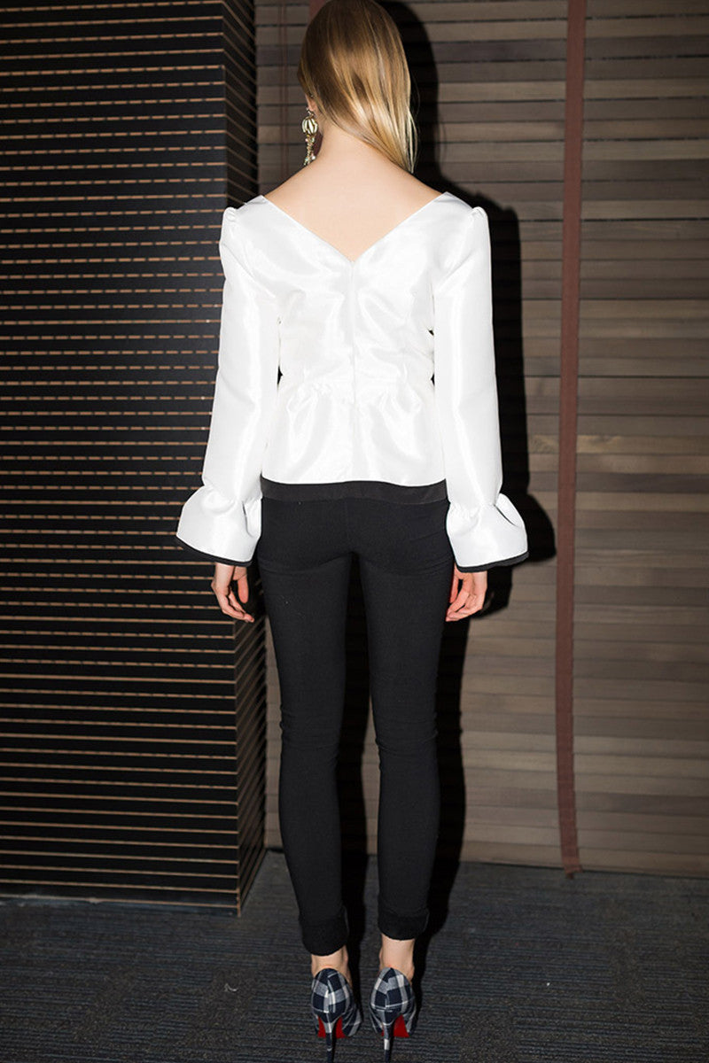 [30% OFF TILL 8 APR] Grace V Neck Falbala Office Lady Shirt