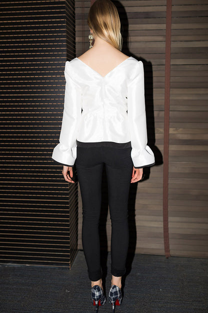 [30% OFF TILL 8 APR] Grace V Neck Falbala Office Lady Shirt