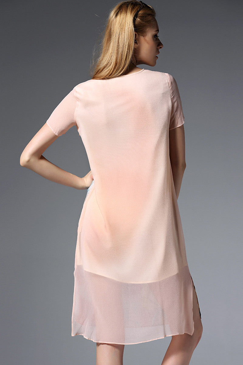 [50% OFF TILL 8 APR] Round Collar Flowers Print Side Slit Irregular Dress