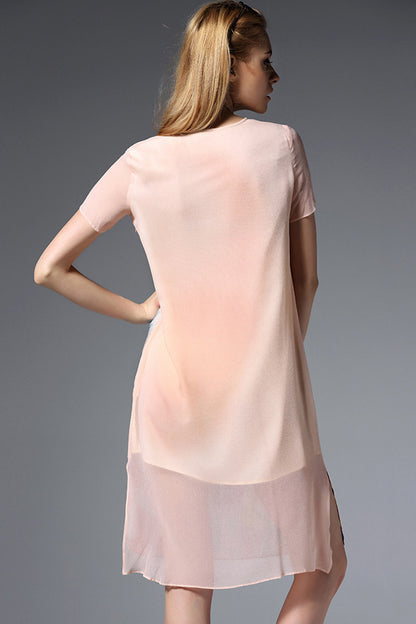 [50% OFF TILL 8 APR] Round Collar Flowers Print Side Slit Irregular Dress