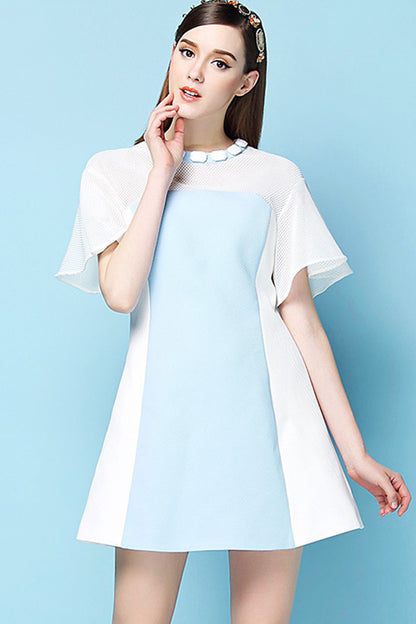 Flared Sleeve Color Block Loose Casual  Dress