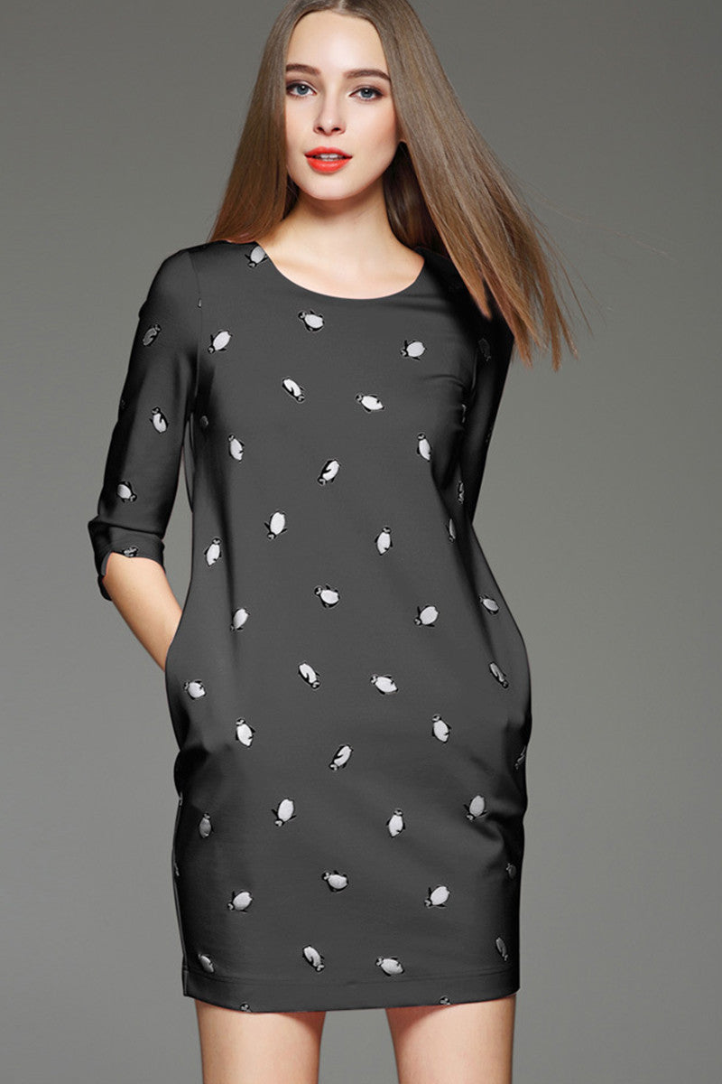WOMEN'S CASUAL PRINT AND FLORAL ROUND NECK HALF SLEEVE SHOR DRESS