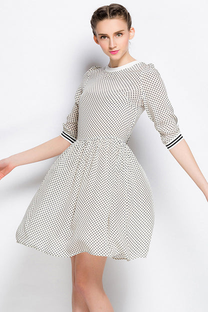 Round Neck Dot Printed Casual Short Dress